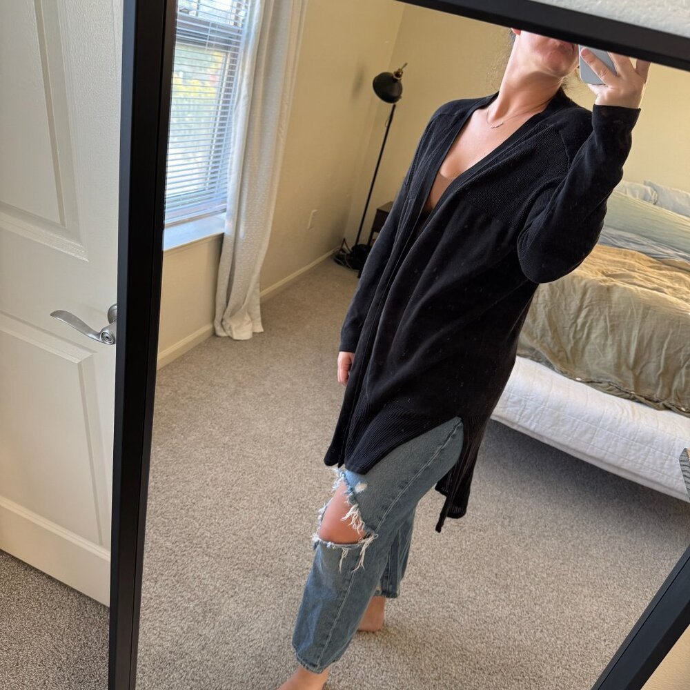 Athleta Black Split Hem Longline Black Cardigan S… - image 1